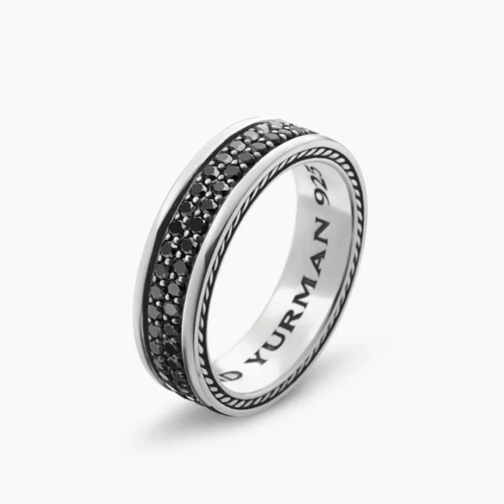 DAVID YURMAN STREAMLINE TWO ROW BAND MEN’S RING W/BLACK DIAMONDS